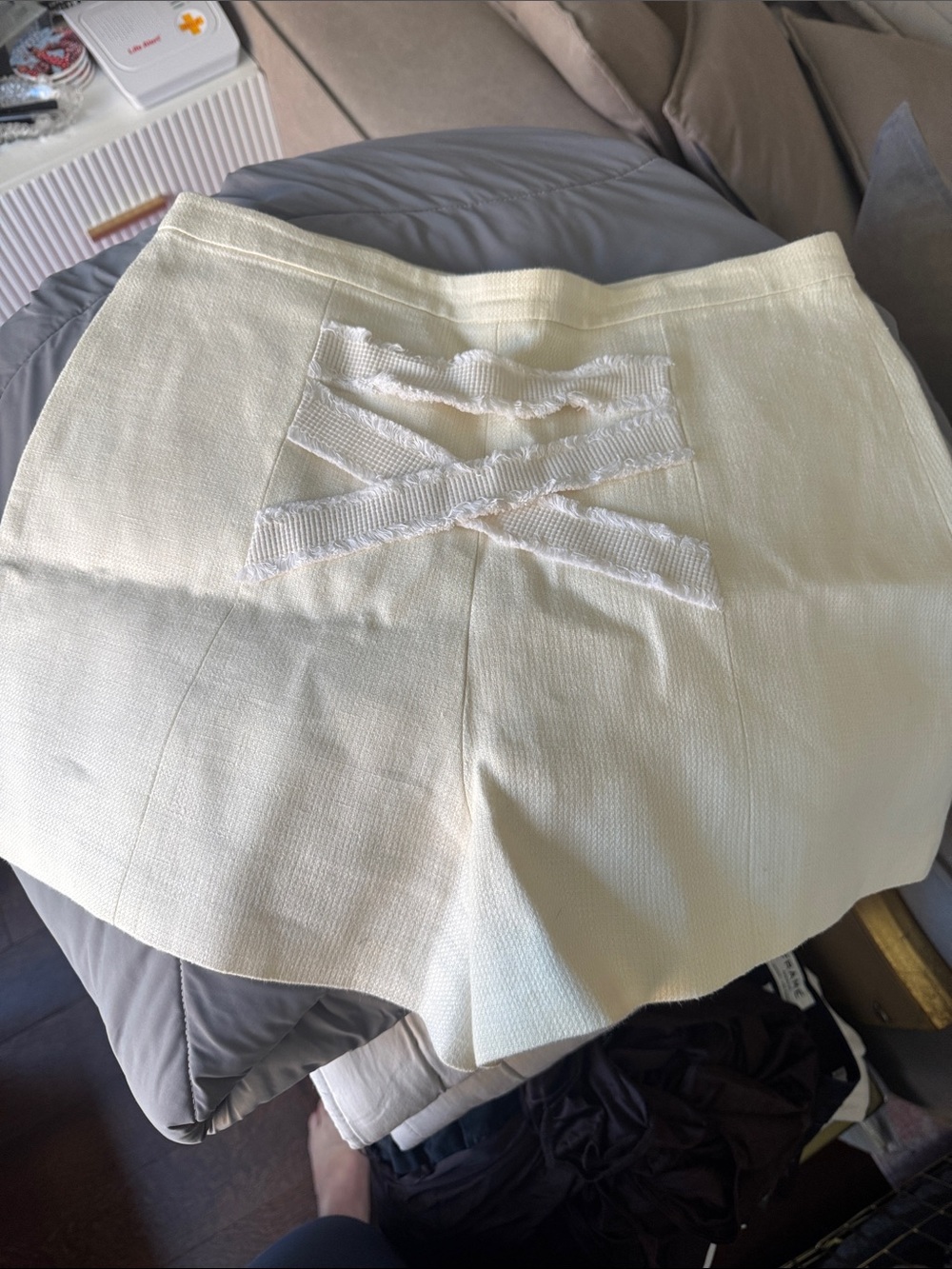 Alexis Cream High-Waist Shorts with Decorative Lace-Up Back